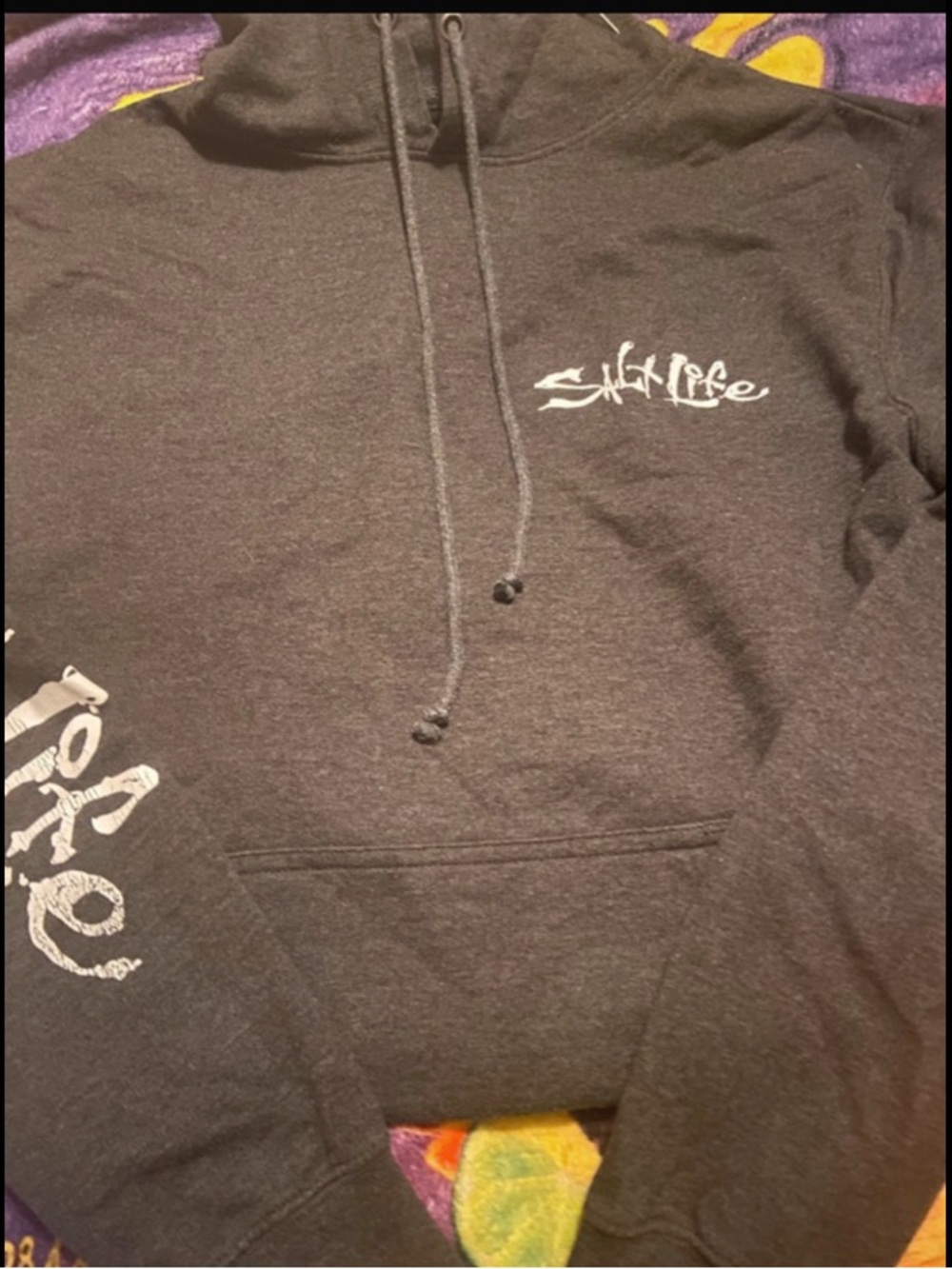 Salt Life Black Pullover Hoodie with White Script Logo